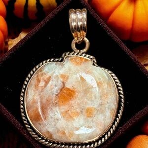 Carved Sunstone Pumpkin Pendant necklace